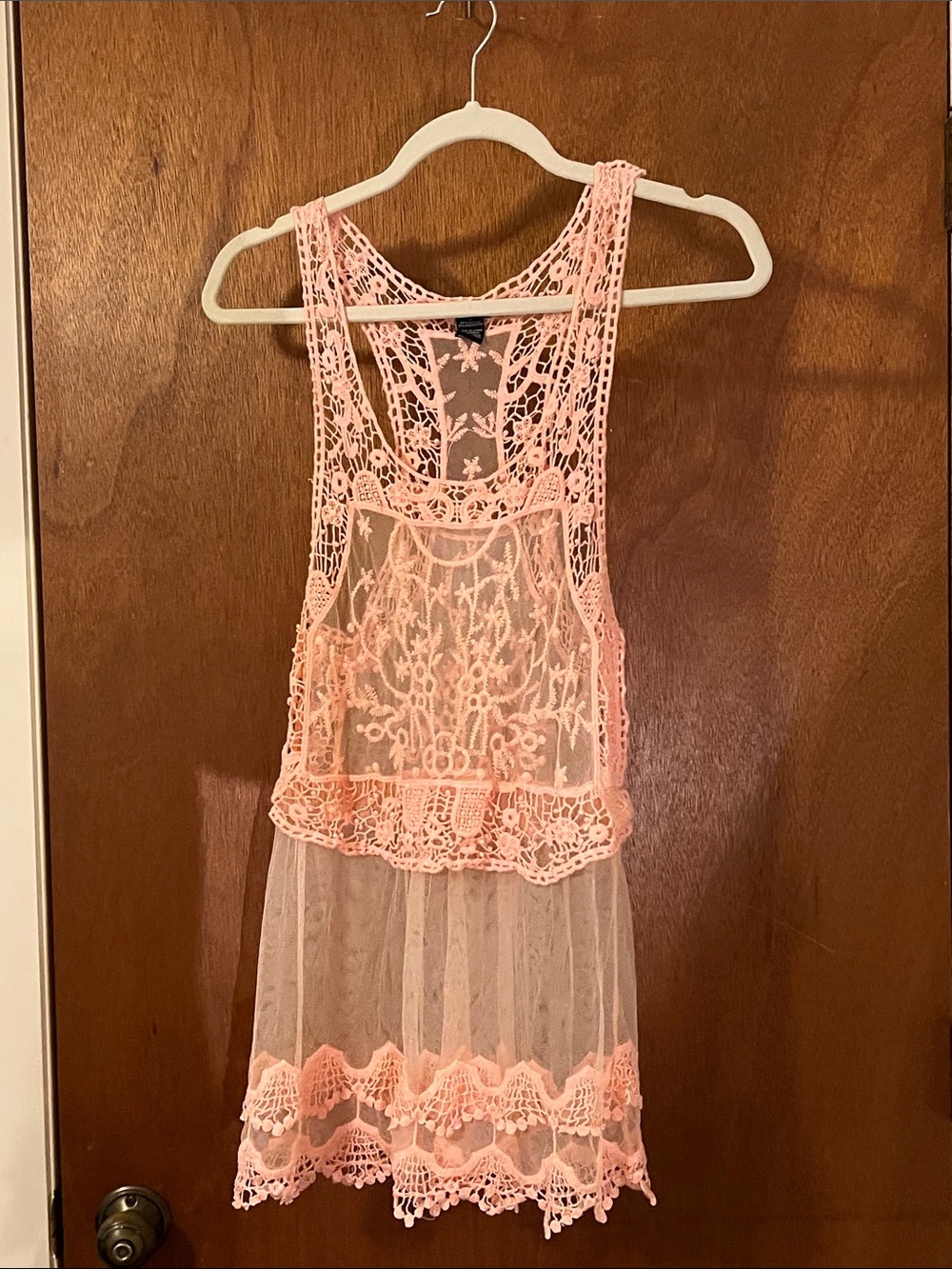 BOHO Rue21 Peach Lace Crochet Sheer Chemise top size S